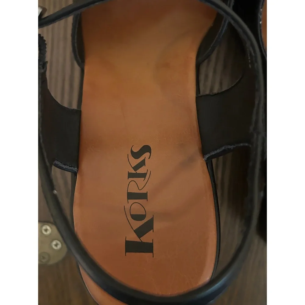 Korks Women's Black Wedge Sandals Platform Closed Toe Ankle Strap Size 10M
